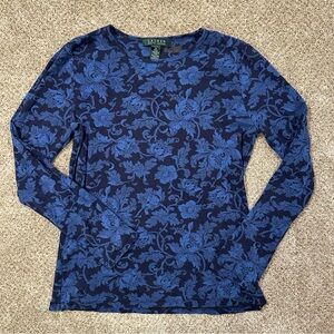 Ralph Lauren Women's Navy Floral Long Sleeve‎ Top